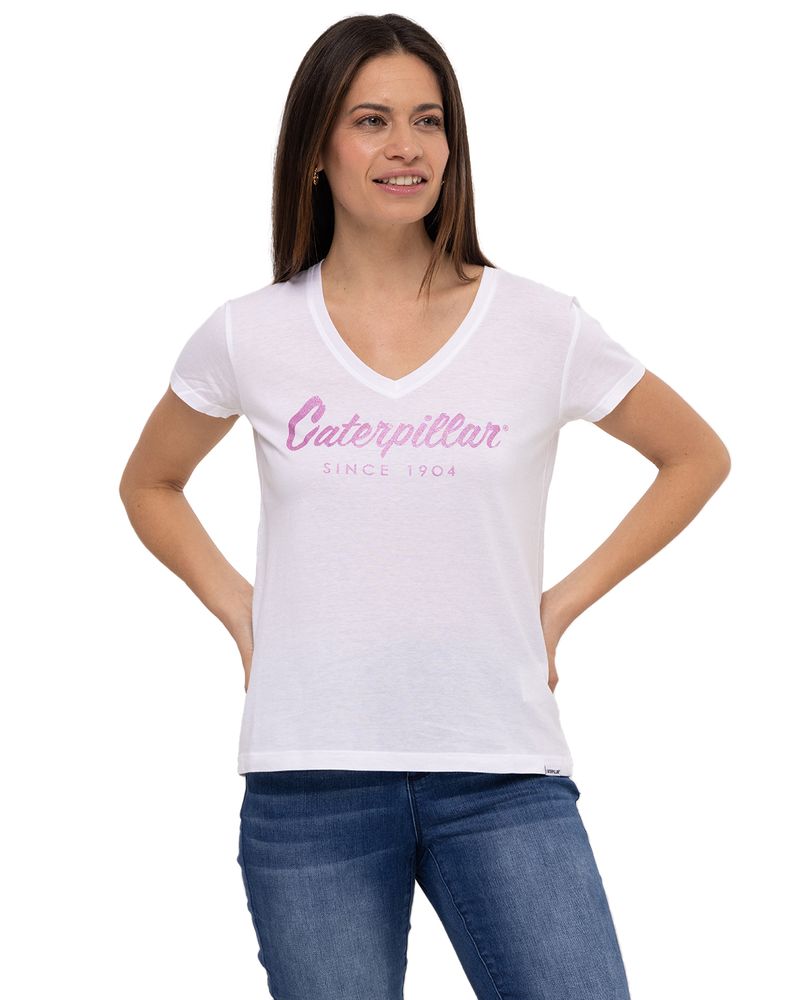 Polera-Manga-Corta-Casual-Mujer-CATERPILLAR-SCRIPT-V-NECK-TEE-MORADO-CAT