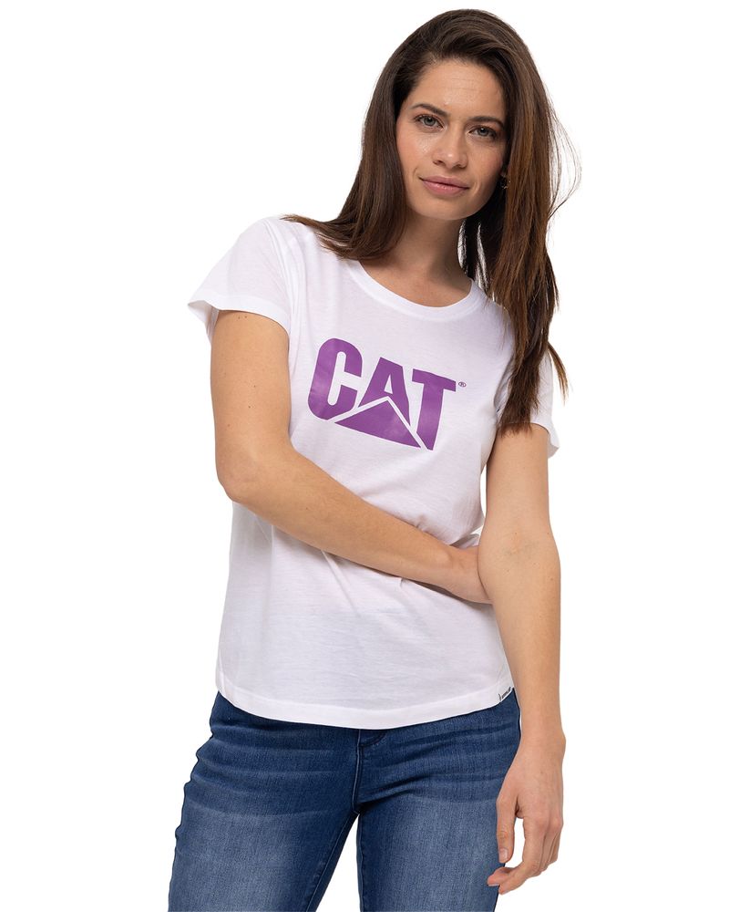 Polera Manga Corta Casual Mujer Cat Logo Scoop Neck Tee Morado Cat