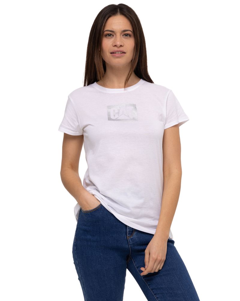 Polera-Manga-Corta-Casual-Mujer-METALLIC-CAT-LOGO-TEE-BLANCO-CAT