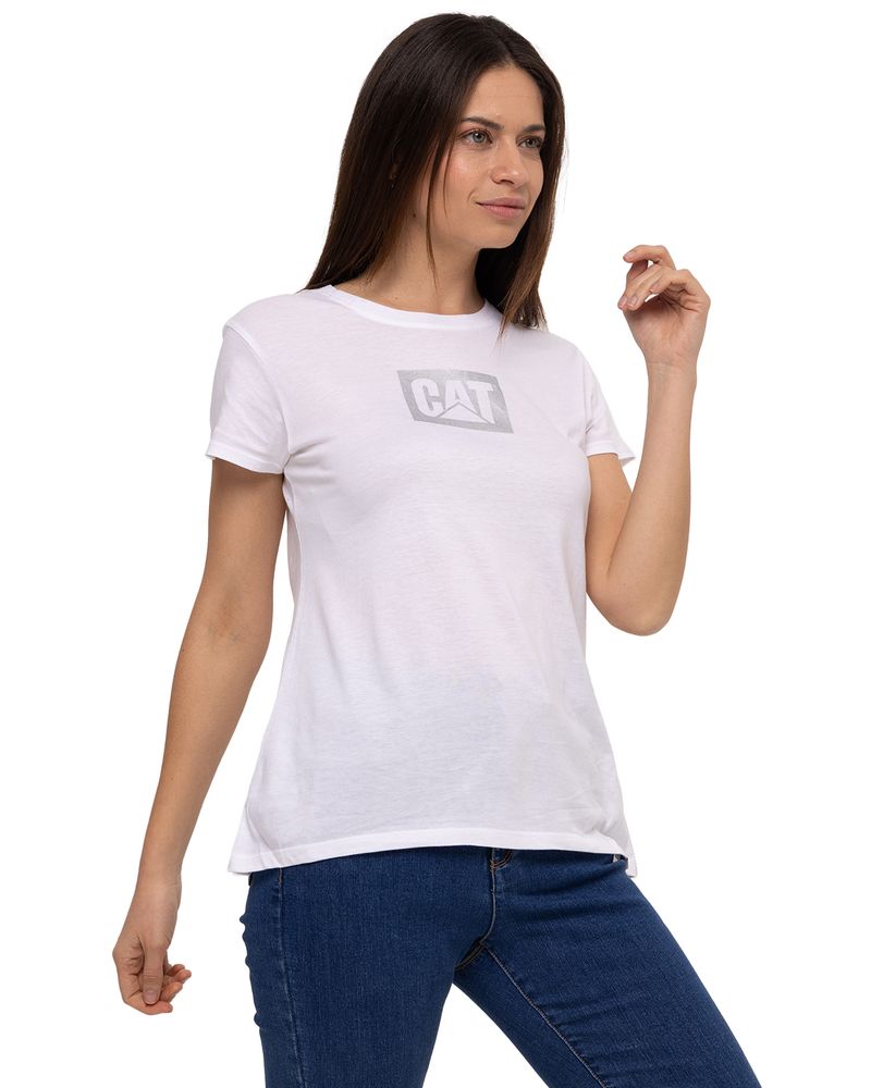 Polera-Manga-Corta-Casual-Mujer-METALLIC-CAT-LOGO-TEE-BLANCO-CAT