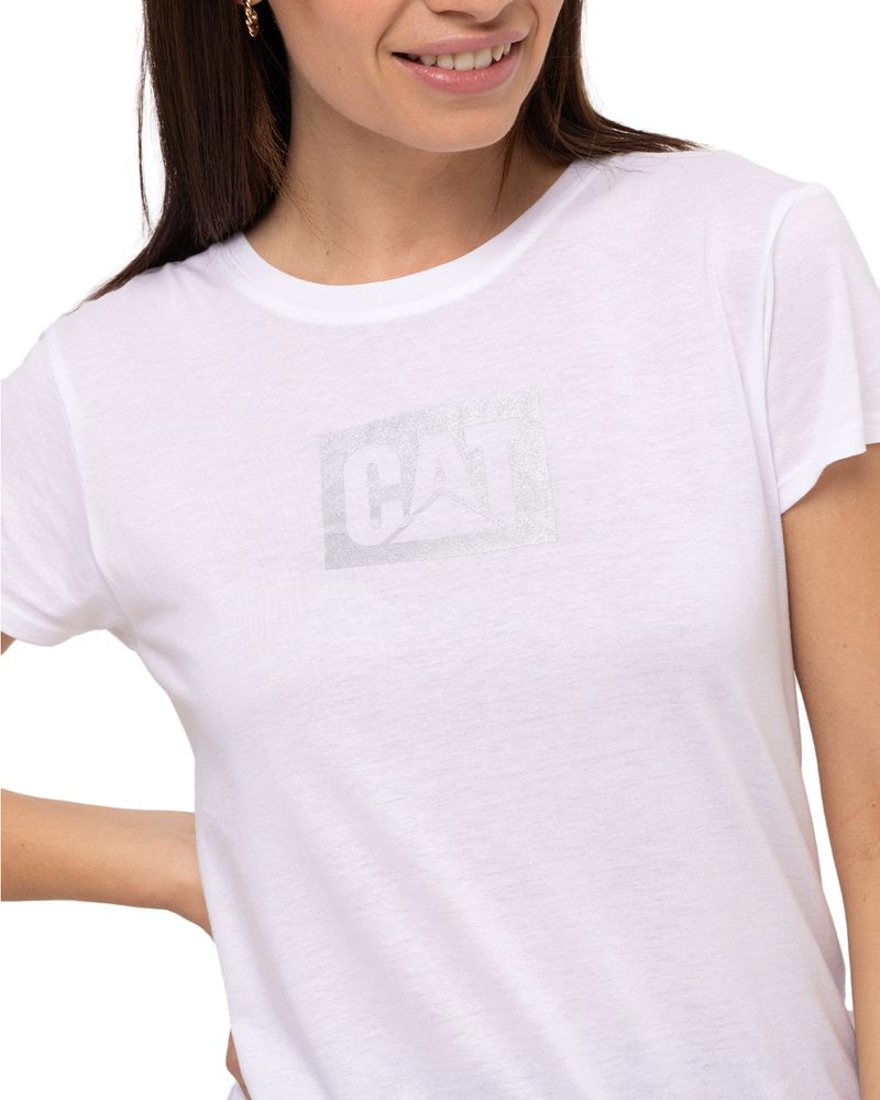 Polera-Manga-Corta-Casual-Mujer-METALLIC-CAT-LOGO-TEE-BLANCO-CAT