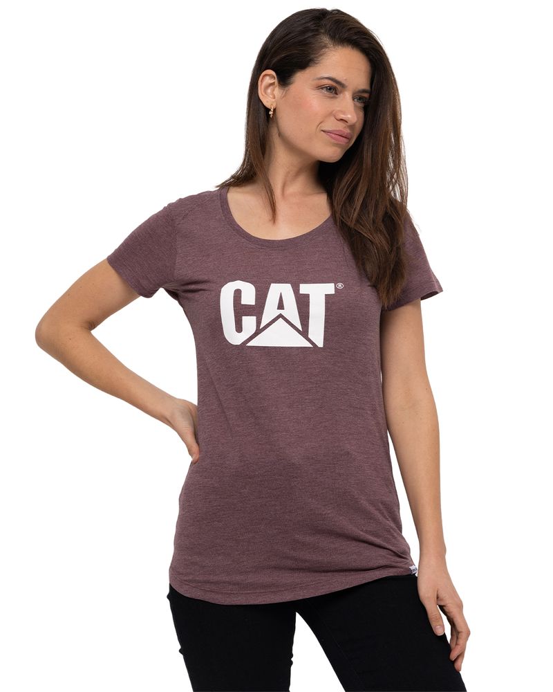 Polera Manga Corta Casual Mujer Cat Logo Scoop Neck Tee Rojo Cat