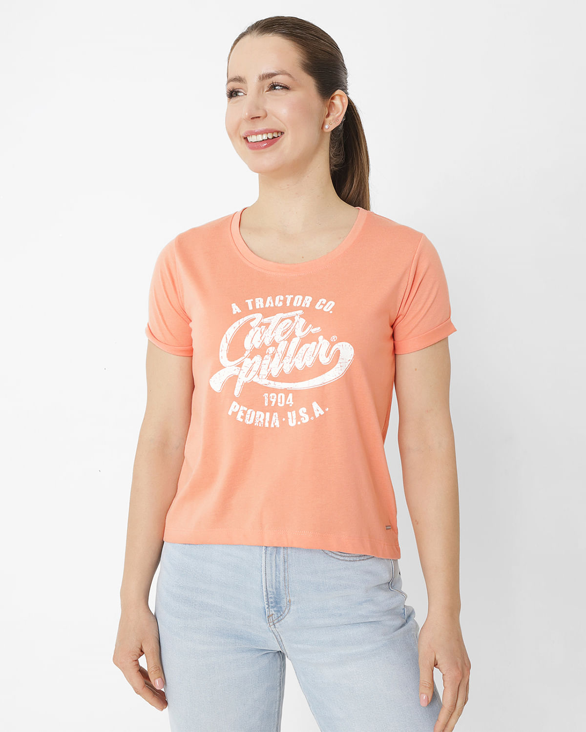 Polera Manga Corta Casual Mujer JOYCE CROP TEE BLANCO CAT