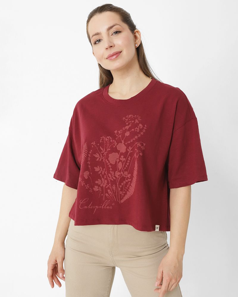 Polera-Manga-Corta-Casual-Mujer-WEEKENDER-GRAPHIC-SCOOP-NECK-BOXY-TEE-ROJO-CAT