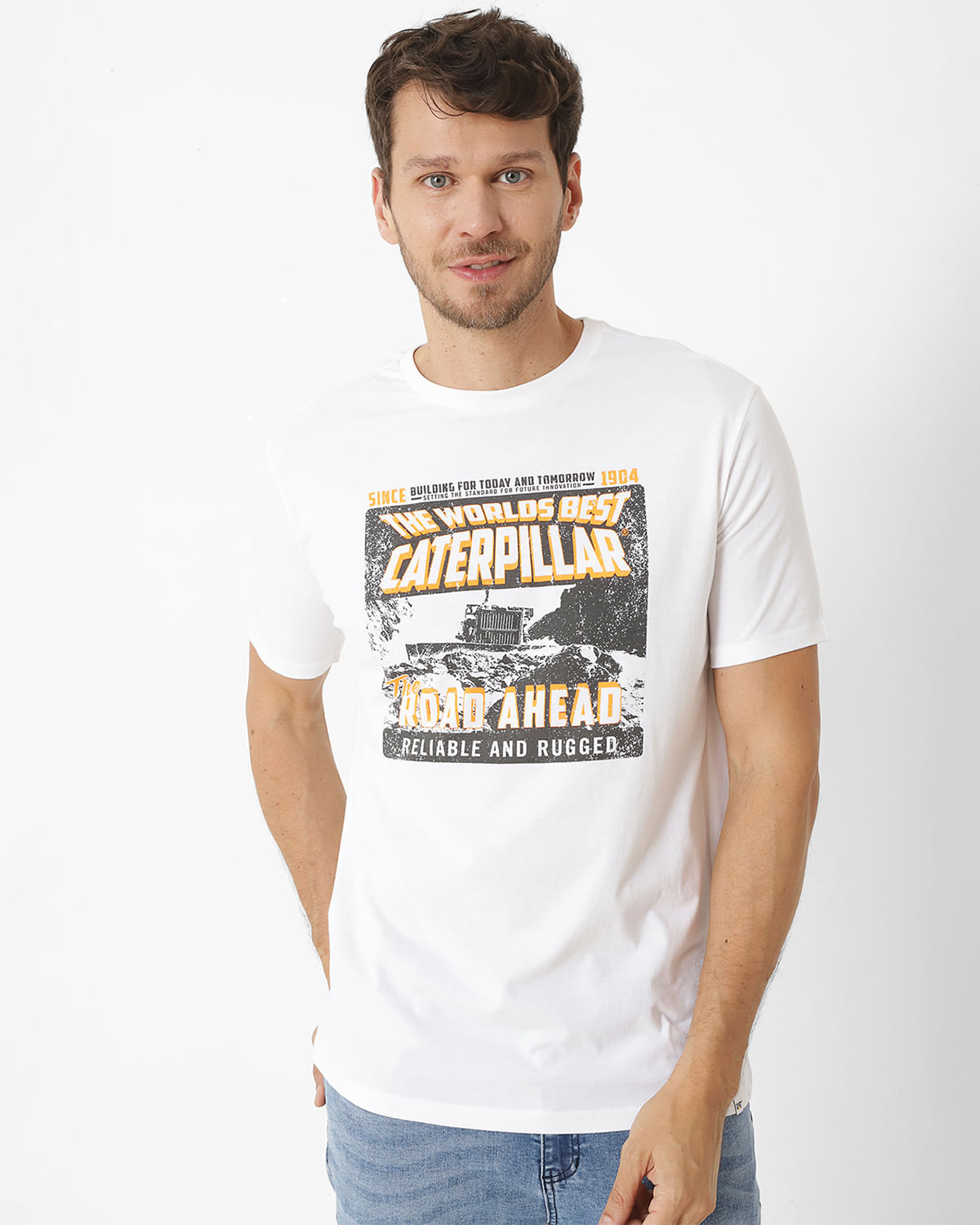 Polera Manga Corta Casual Hombre THE ROAD AHEAD GRAPHIC TEE 2 BLANCO CAT