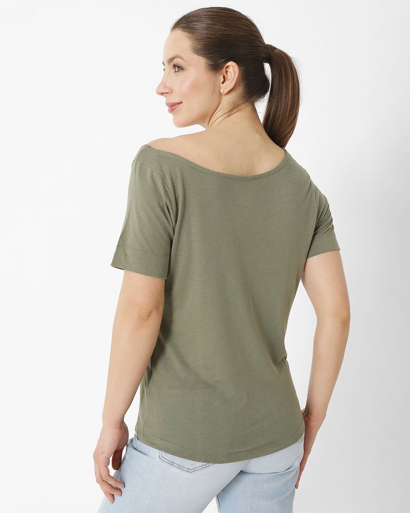 Polera-Manga-Corta-Casual-Mujer-W-OFF-THE-SHOULDER-TEE-VERDE-CAT