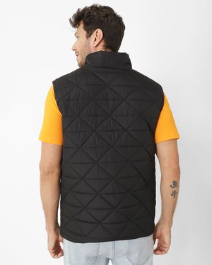 Chaqueta Sin Mangas Casual Hombre Mediumweight Insulated Triangle Quilted Vest Negro Cat