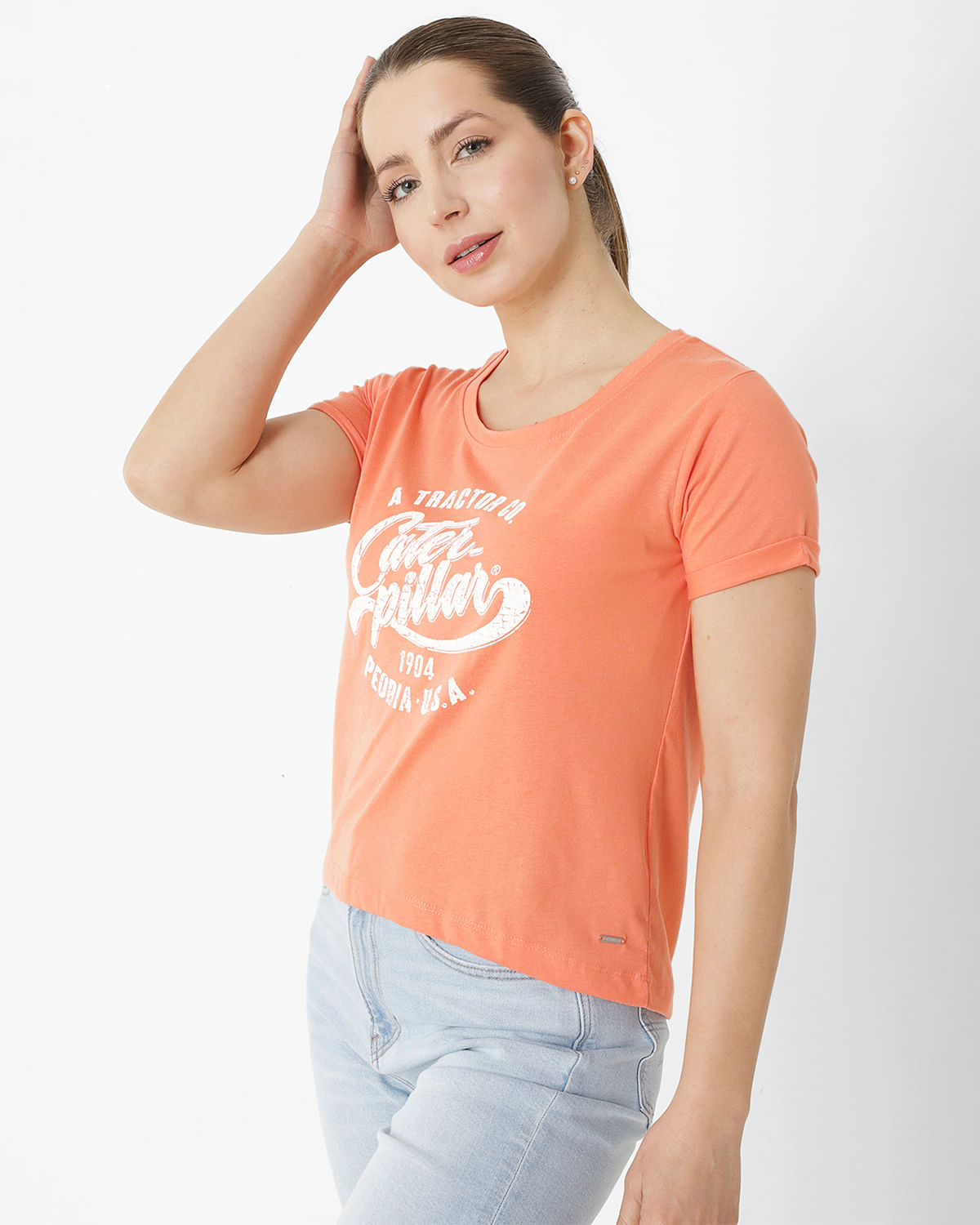 Polera Manga Corta Casual Mujer JOYCE CROP TEE BLANCO CAT