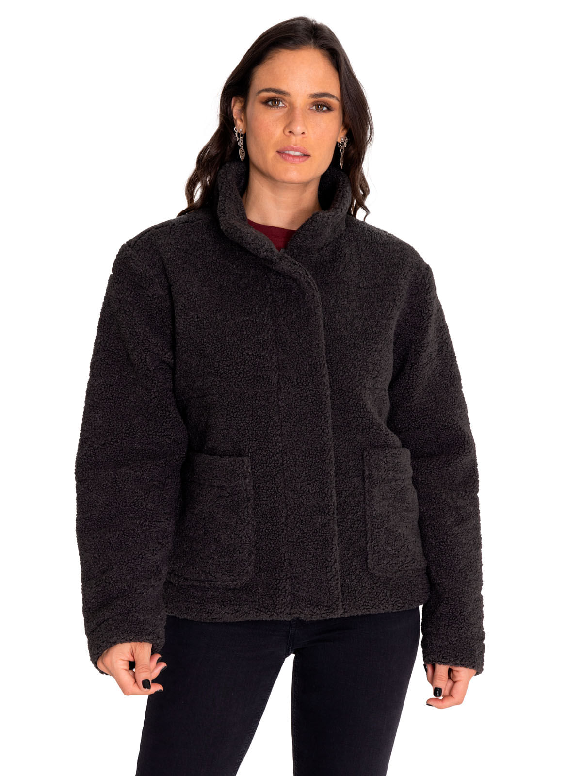 Polar Casual Mujer Insulated Full Zip Teddy Jacket Negro Cat