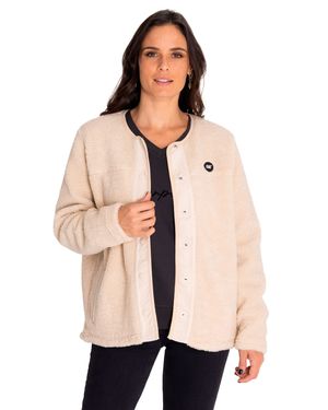 Polar Casual Mujer Long Button Front Sherpa Jacket Beige/Crudo Cat