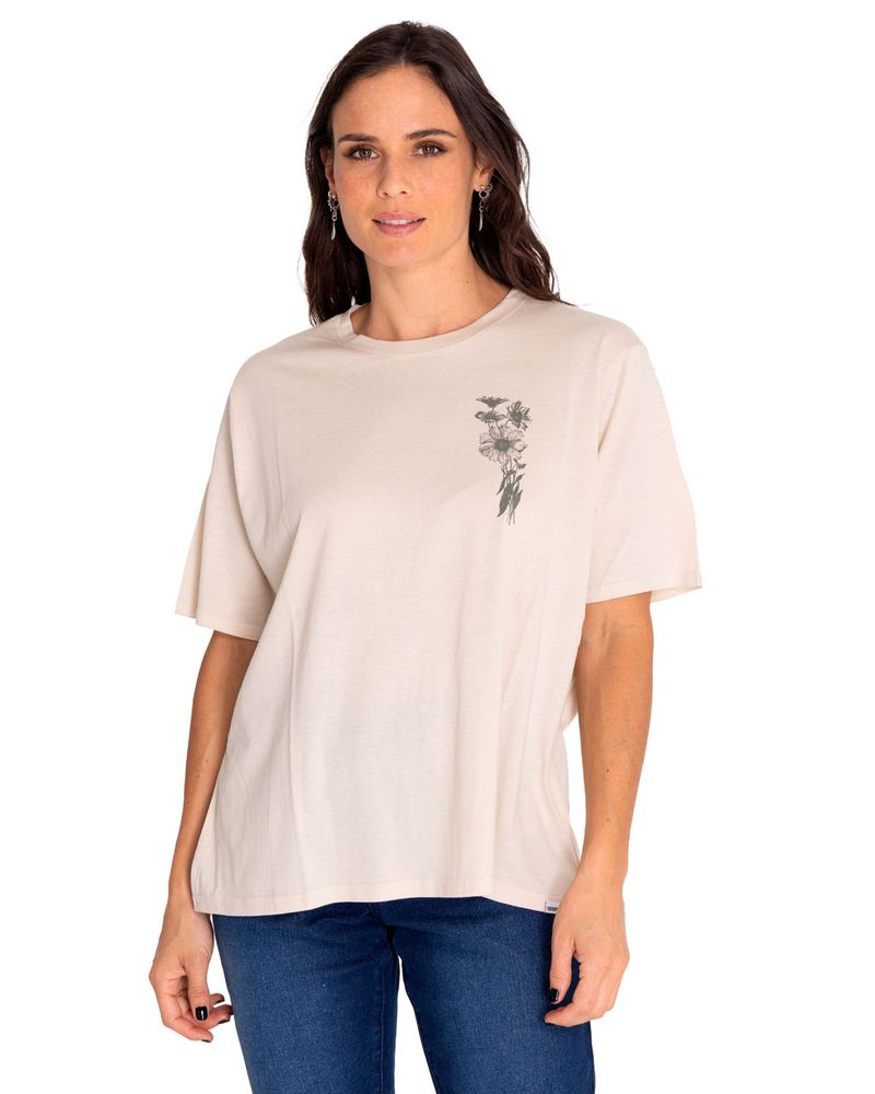 Polera-Manga-Corta-Casual-Mujer-Oversized-Sketch-Floral-Graphic-Tee-1-Beige-Crudo-Cat