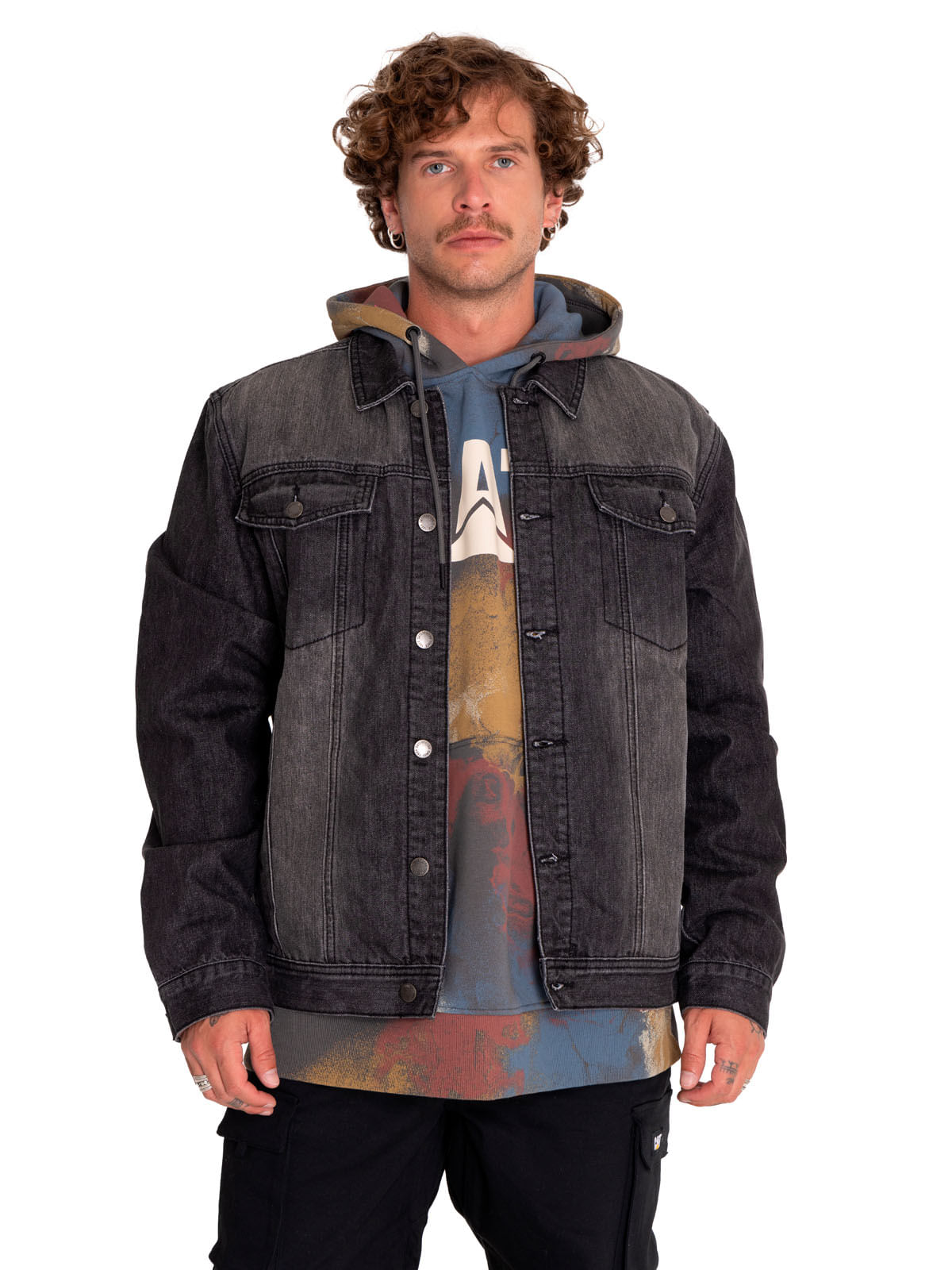 Chaqueta Casual Hombre Flannel Lined Denim Jacket Gris Cat