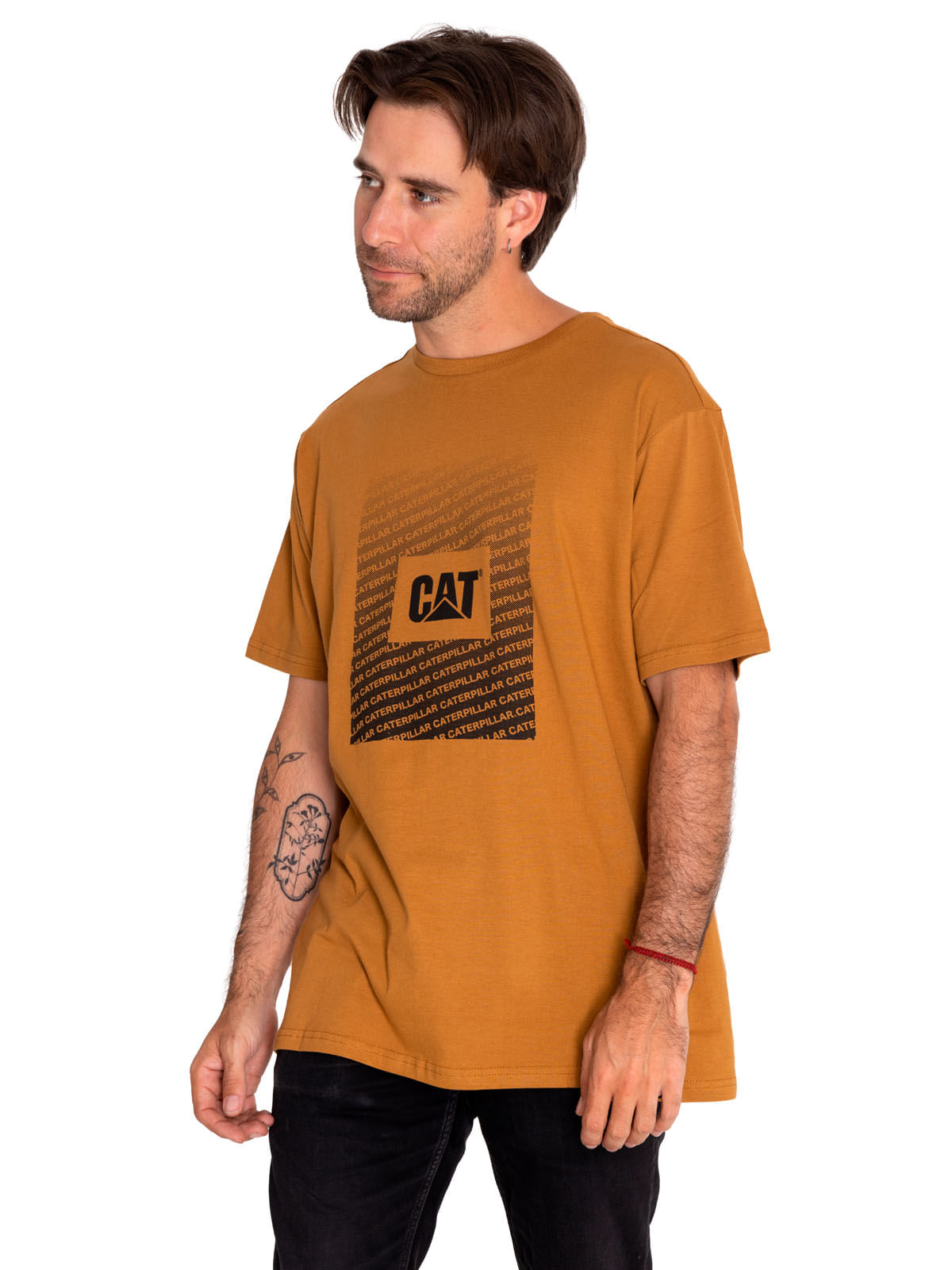 Polera Manga Corta Casual Hombre Workwear Graphic Tee 3 Café Cat