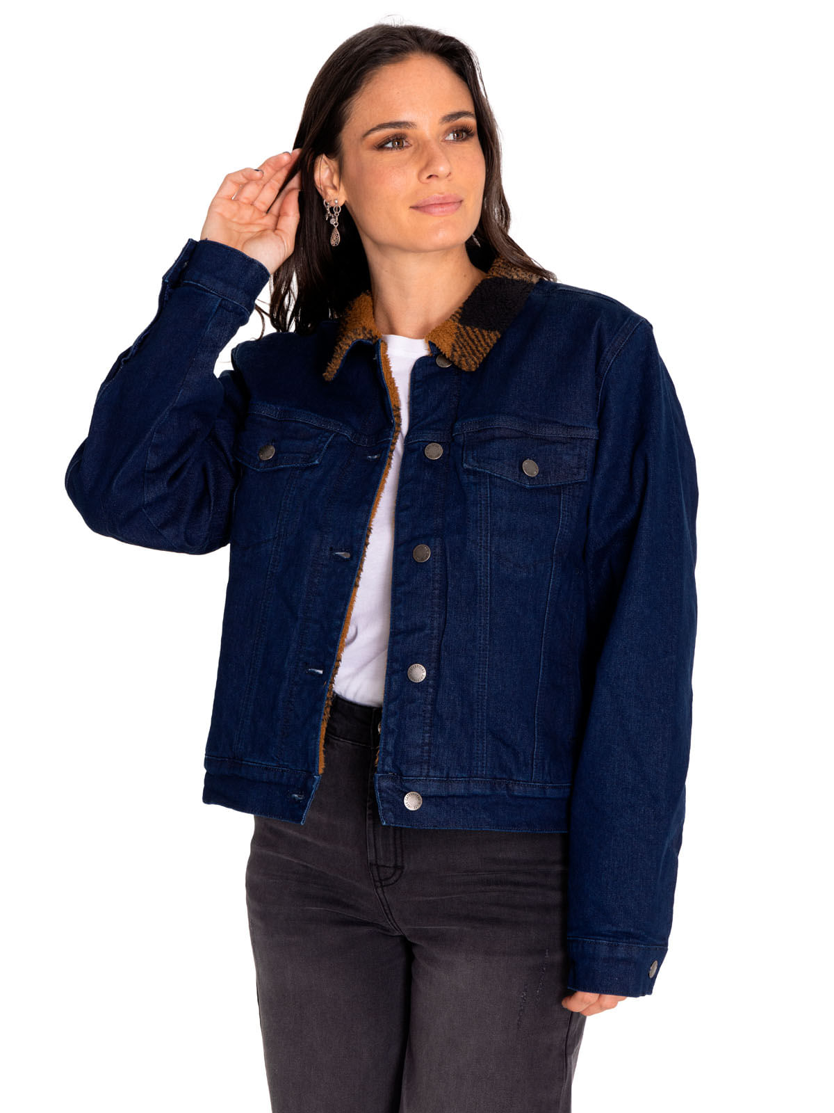 Chaqueta Denim Mujer Denim Plaid-Lined Jacket Azul Cat