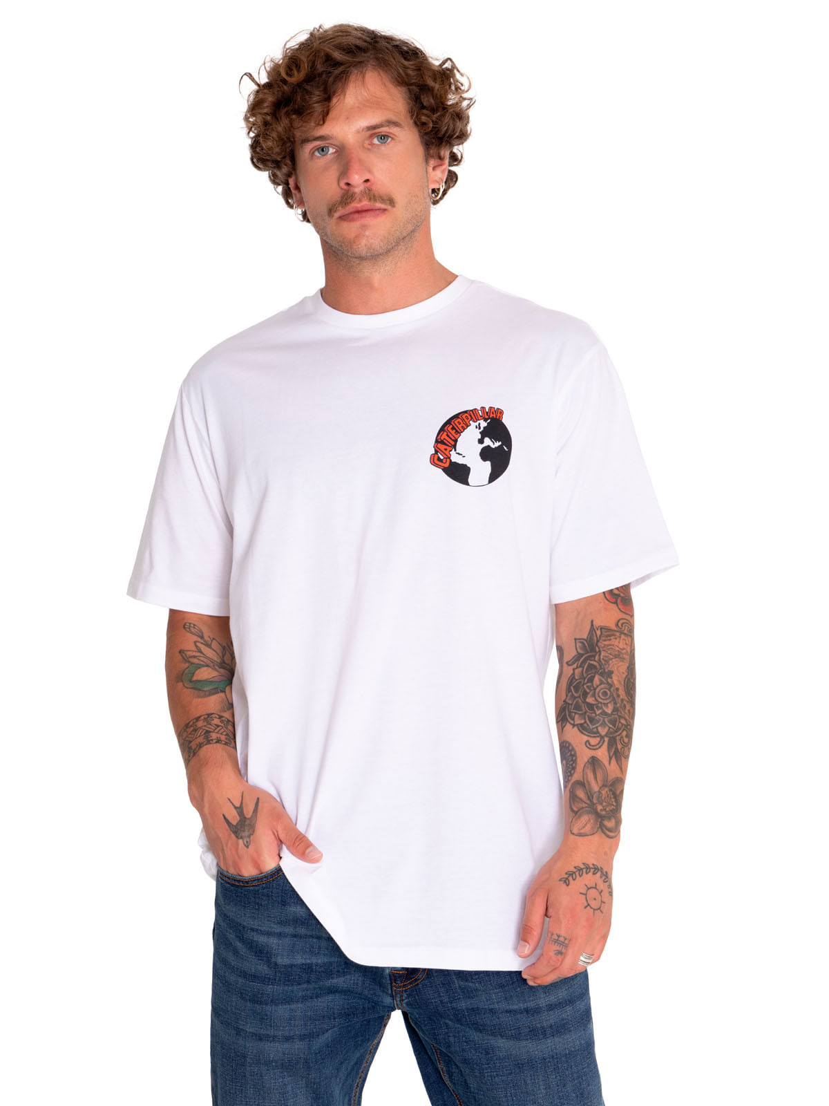 Polera Manga Corta Casual Hombre Street Vibes Graphic Tee 4 Blanco Cat