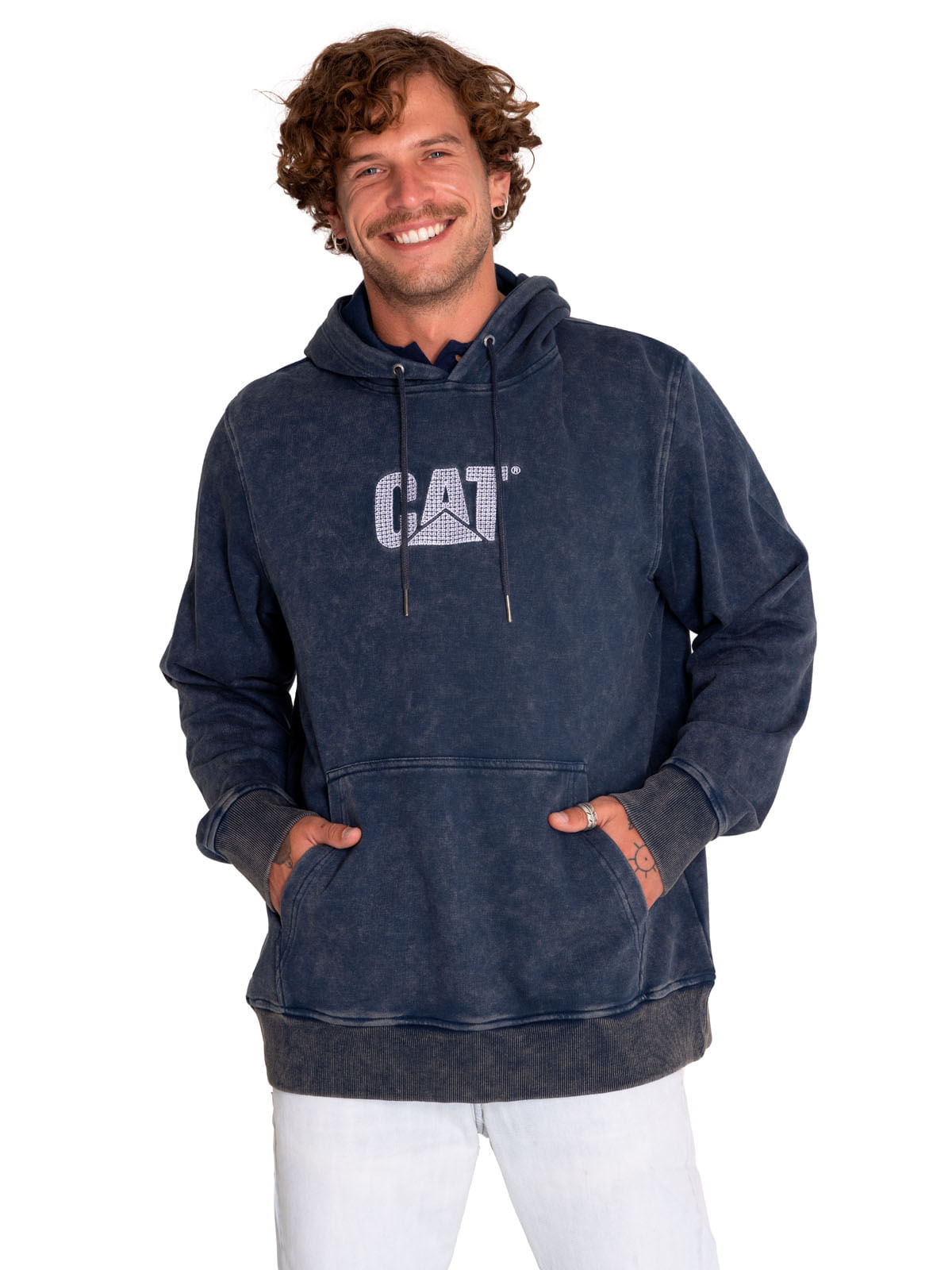 Poleron Casual Hombre Heritage Uniform Embroidered Hoodie Azul Cat