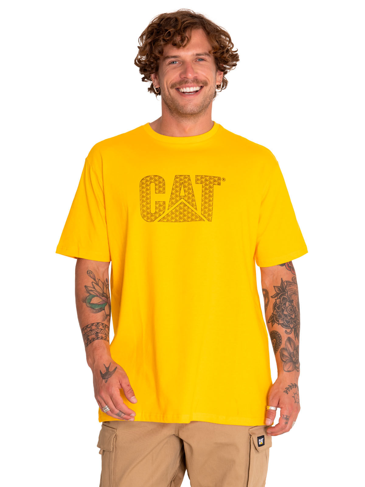 Polera Manga Corta Casual Unisex Original Fit Logo Tee Amarillo Cat