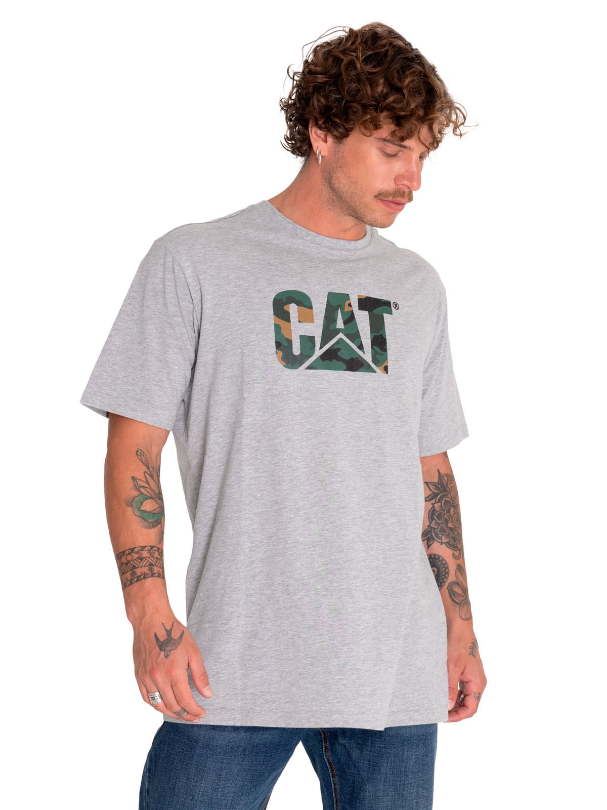 Polera Manga Corta Casual Unisex Original Fit Logo Tee Gris Cat