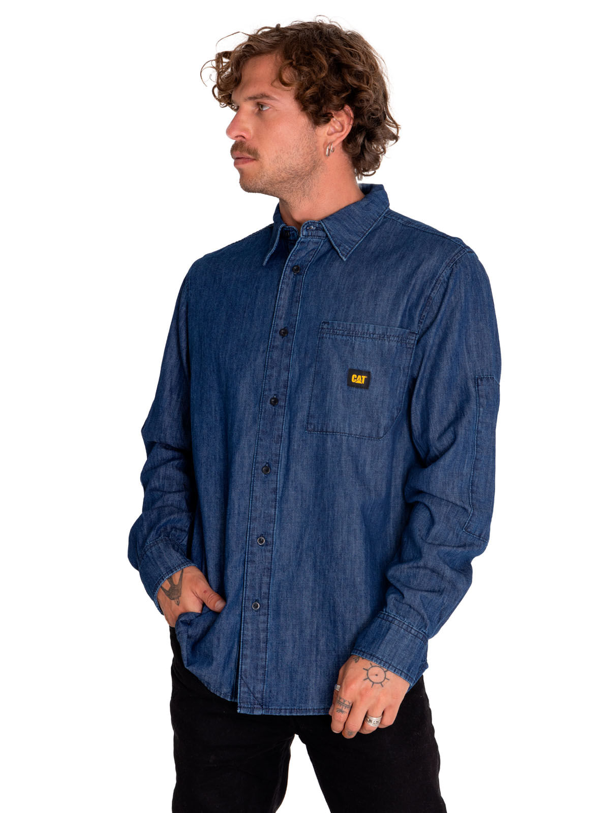 Camisa Manga Larga Casual Hombre Denim L/S Shirt Gris Cat