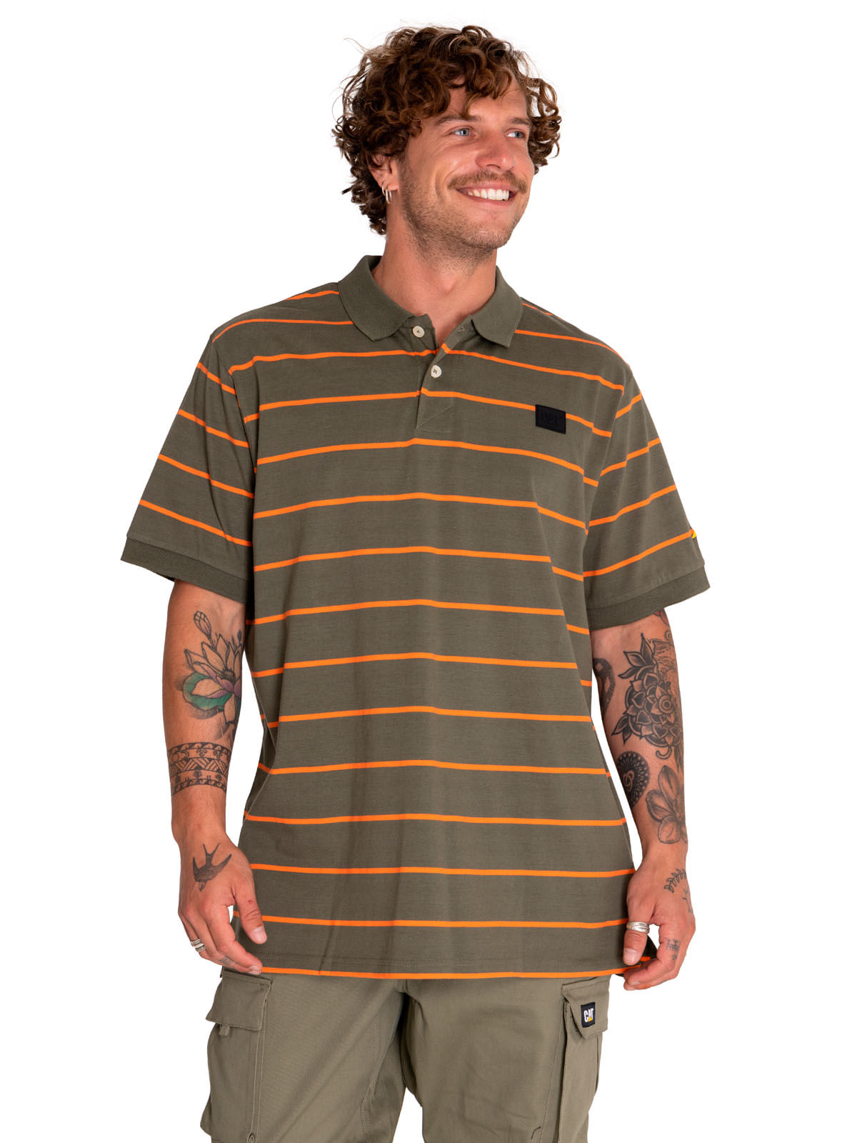 Polera Polo Casual Hombre Cat Logo Jersey Polo Verde Cat