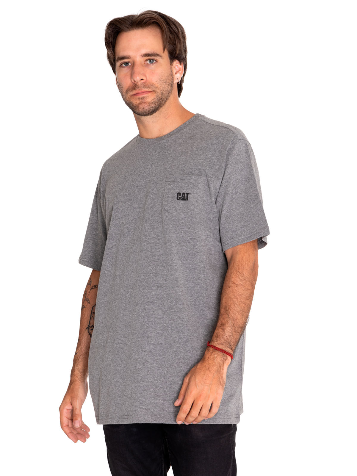 Polera Manga Corta Casual Hombre Foundation Pocket Tee With Logo Gris Cat