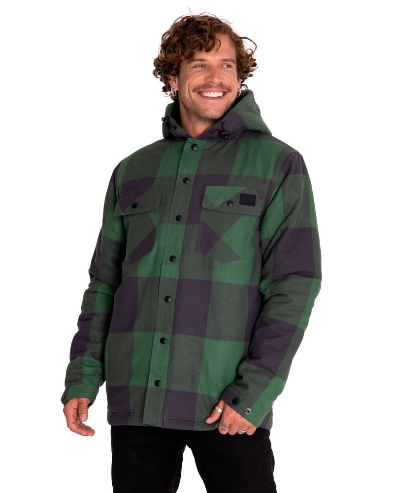 Chaqueta-Casual-Hombre-Flannel-Snap-Front-Lightweight-Insulated-Hooded-Jacket-Negro-Cat