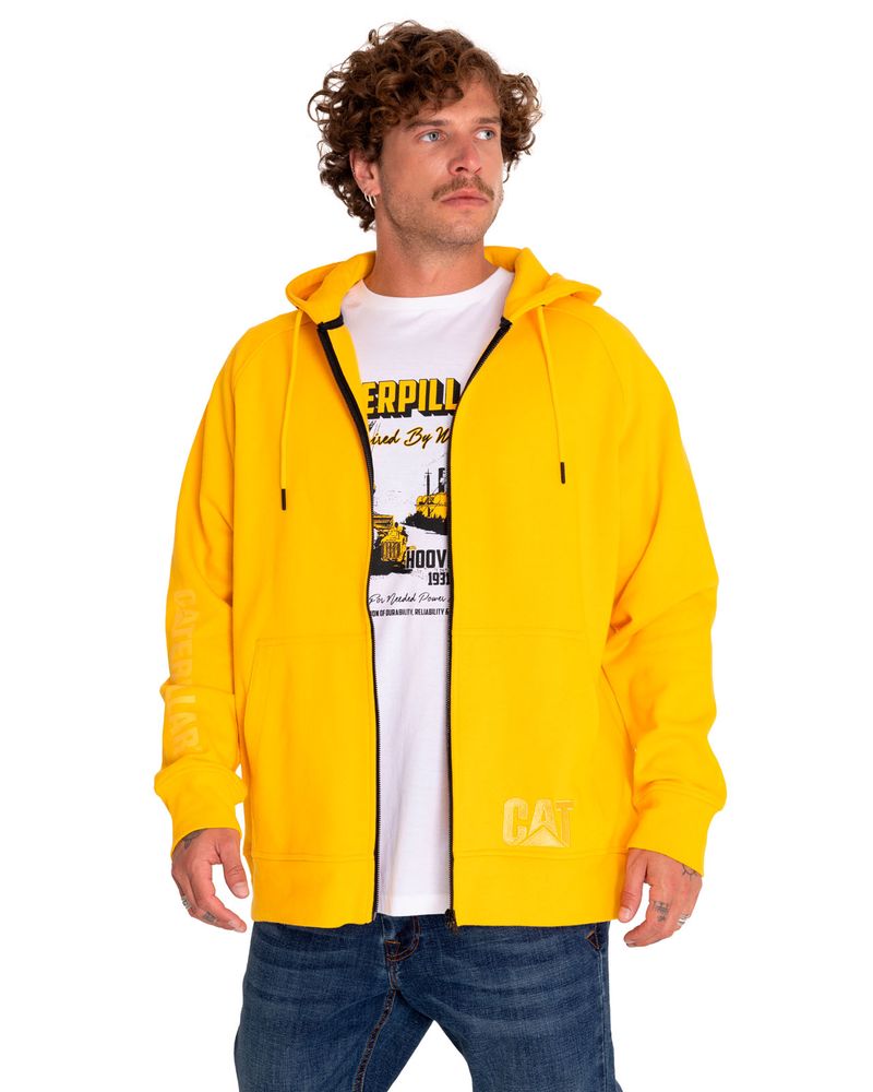 Poleron-Casual-Hombre-Fleece-Cat-Logo-Full-Zip-Hoodie-Amarillo-Cat