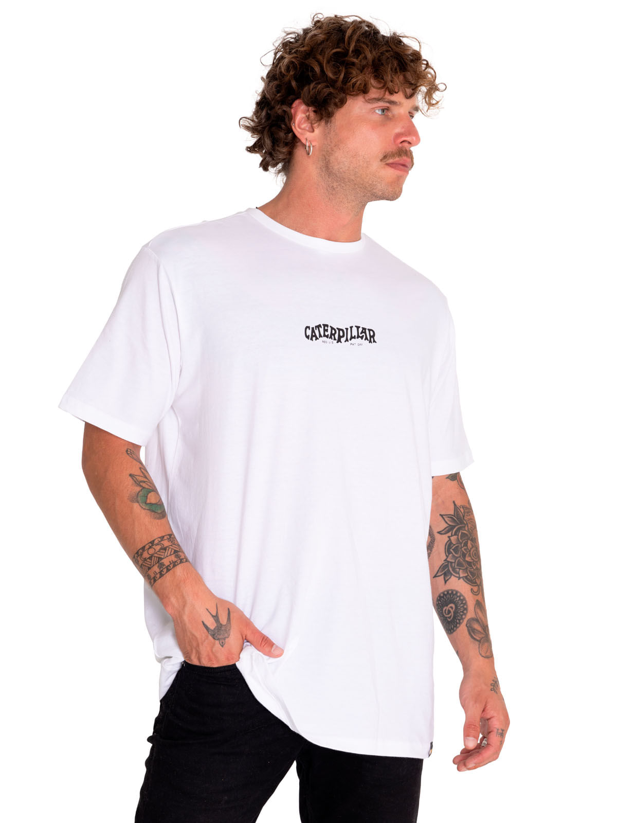 Polera Manga Corta Casual Hombre Street Vibes Graphic Tee 1 Blanco Cat