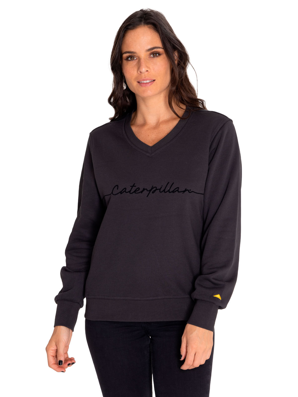 Poleron Casual Mujer Caterpillar Script Sweatshirt Negro Cat