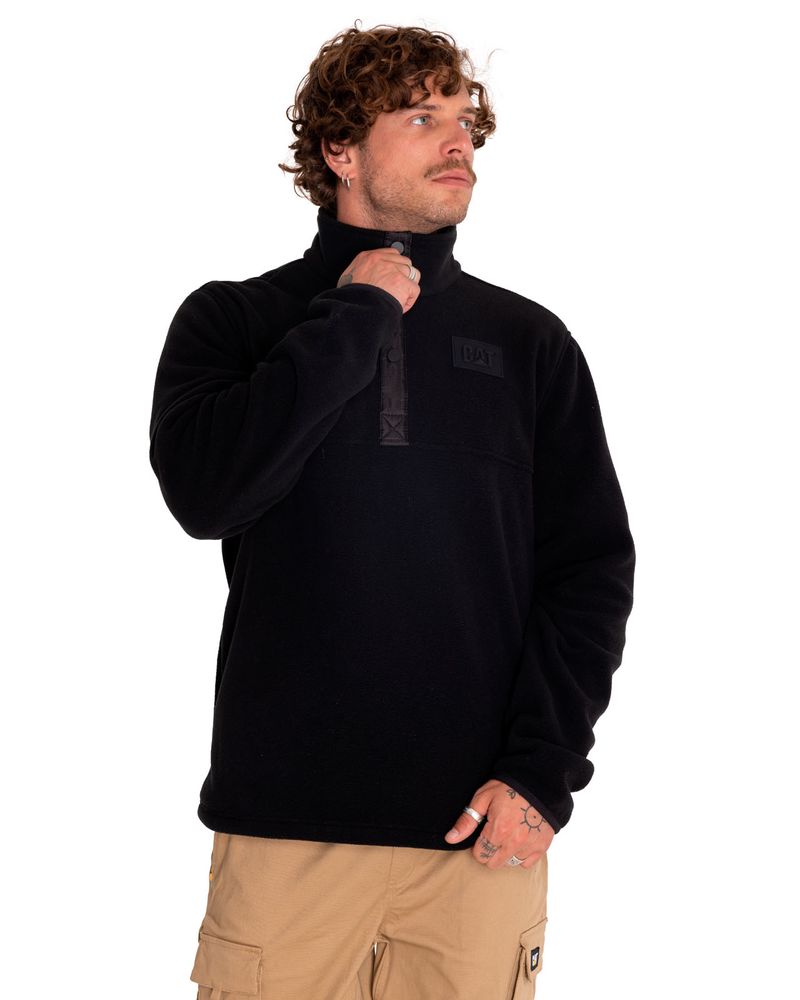 Polar-Casual-Hombre-Polar-Fleece-Half-Snap-Jacket-Negro-Cat