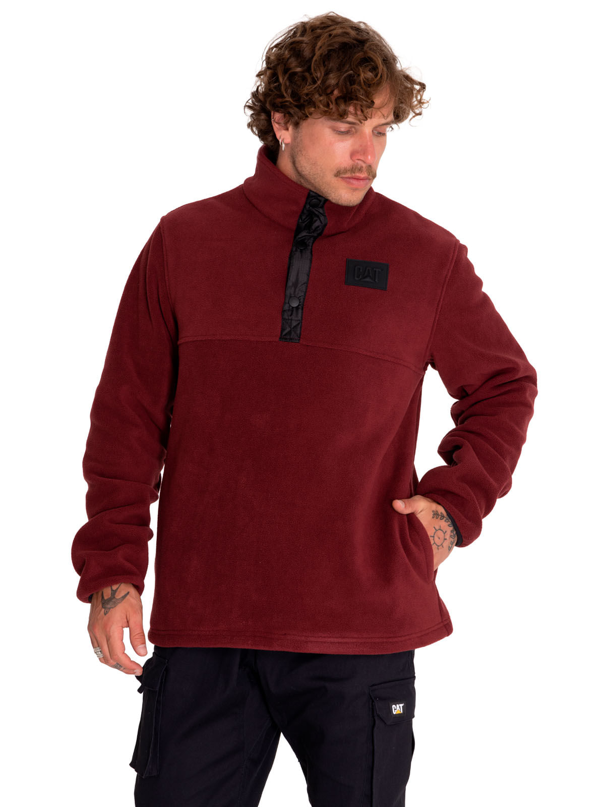 Polar Casual Hombre Polar Fleece Half Snap Jacket Rojo Cat