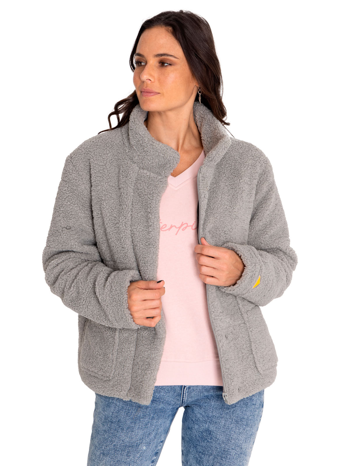 Polar Casual Mujer Insulated Full Zip Teddy Jacket Gris Cat