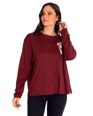 Polera Manga Larga Casual Mujer Oversized Sketch Floral L/S Graphic Tee Rojo Cat