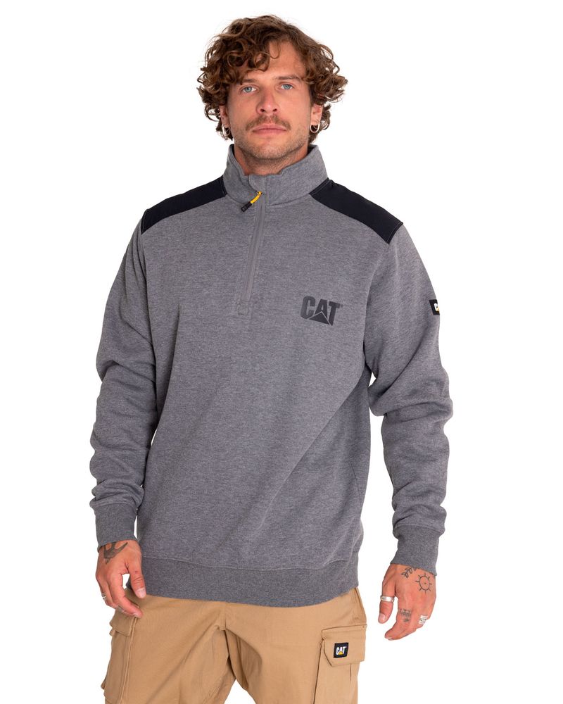 Poleron-Casual-Hombre-Essential-1-4-Zip-Sweatshirt-Gris-Cat