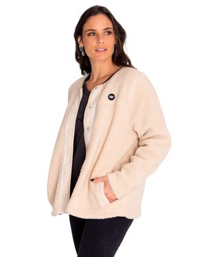 Polar Casual Mujer Long Button Front Sherpa Jacket Beige/Crudo Cat