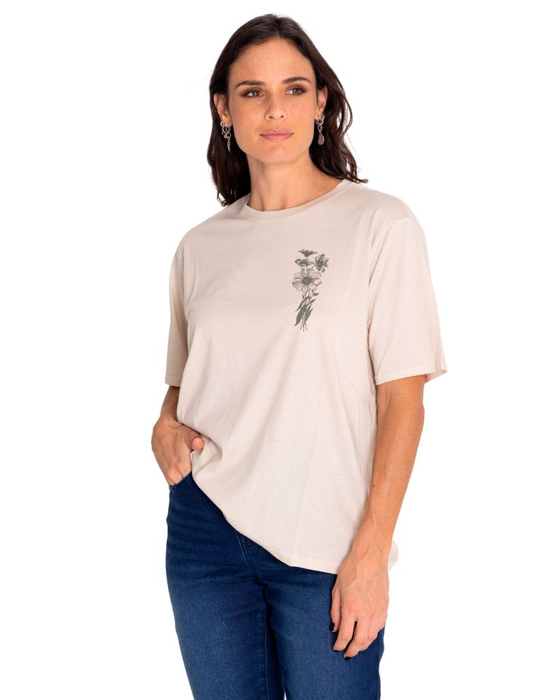 Polera-Manga-Corta-Casual-Mujer-Oversized-Sketch-Floral-Graphic-Tee-1-Beige-Crudo-Cat