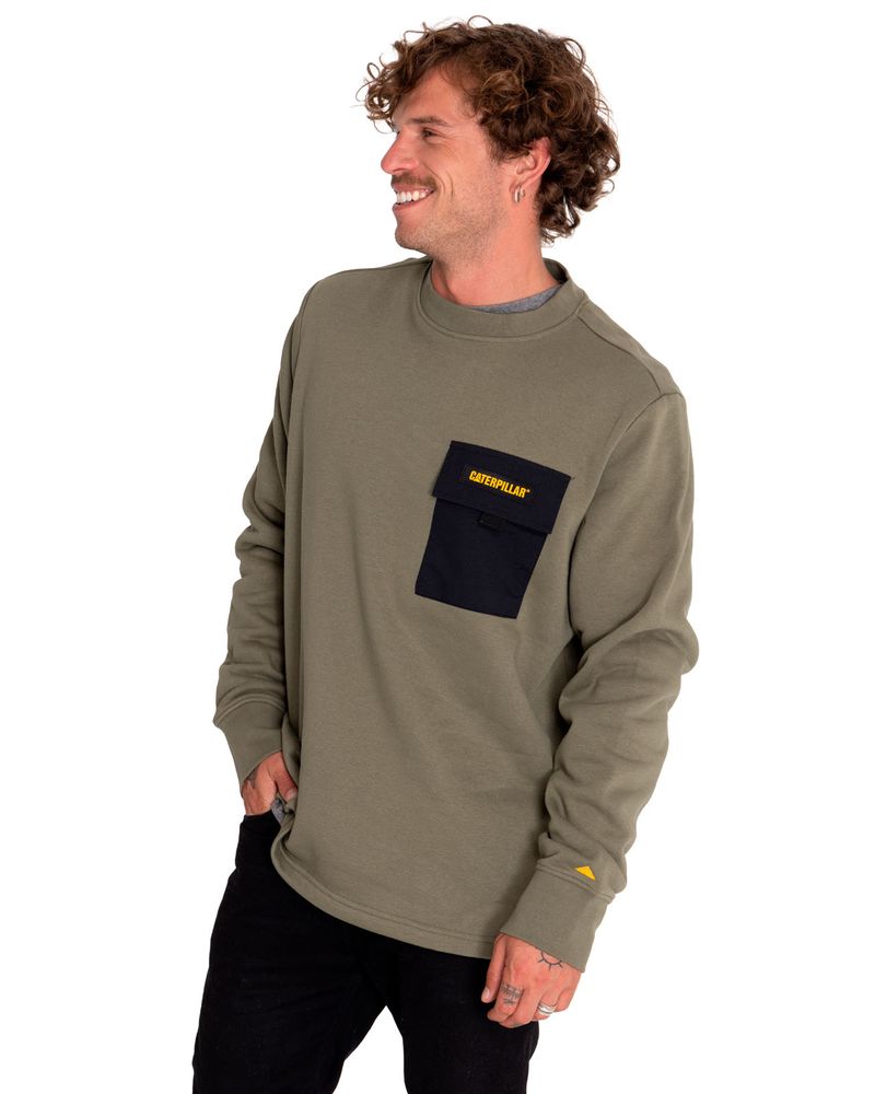 Poleron-Casual-Hombre-Utility-Crewneck-Sweatshirt-Verde-Cat