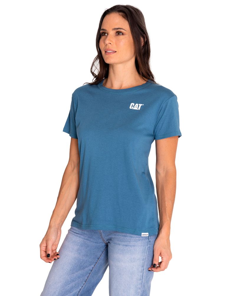 Polera-Manga-Corta-Casual-Mujer-Cat-Logo-Tee-Azul-Cat