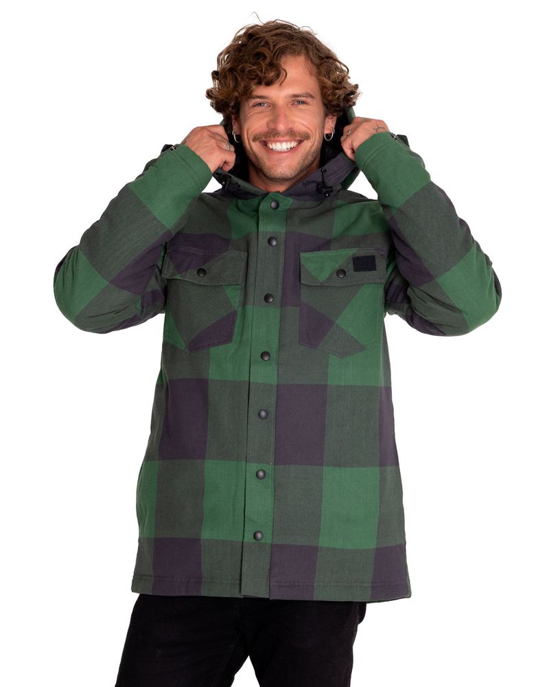 Chaqueta-Casual-Hombre-Flannel-Snap-Front-Lightweight-Insulated-Hooded-Jacket-Negro-Cat