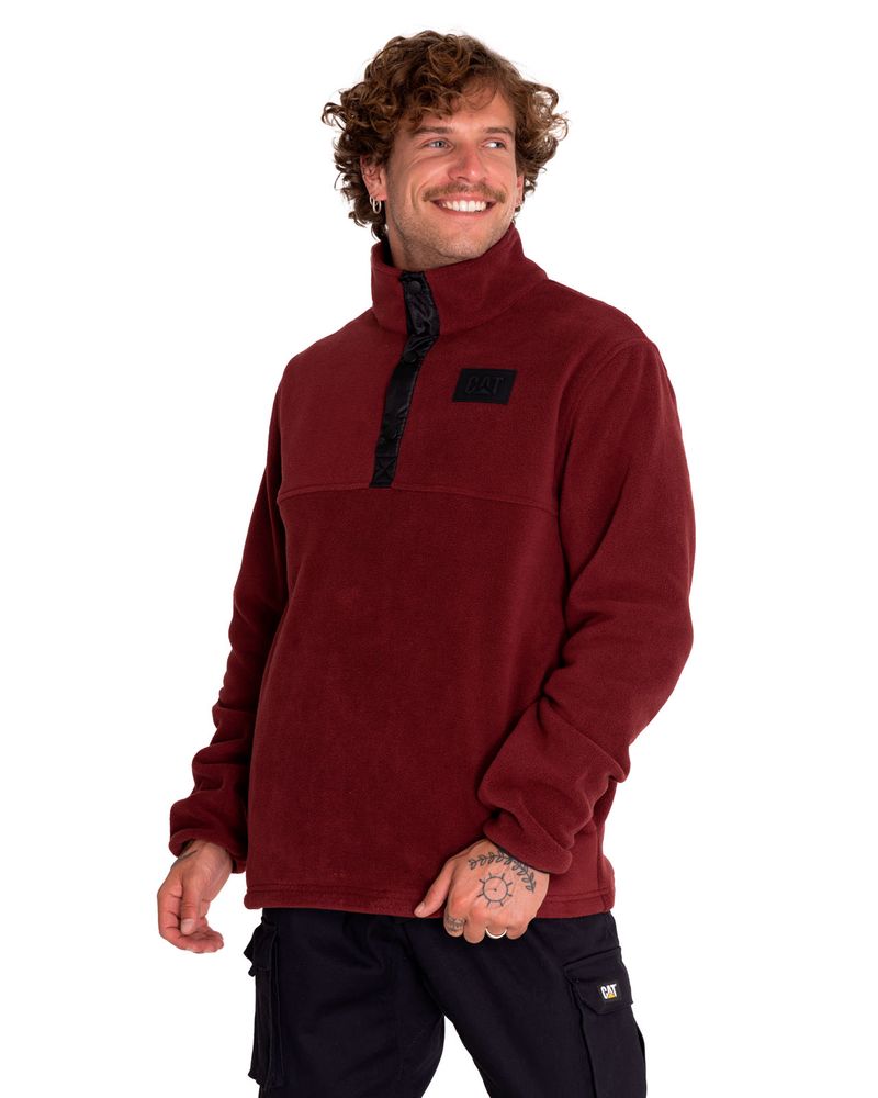 Polar-Casual-Hombre-Polar-Fleece-Half-Snap-Jacket-Rojo-Cat