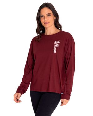Polera Manga Larga Casual Mujer Oversized Sketch Floral L/S Graphic Tee Rojo Cat