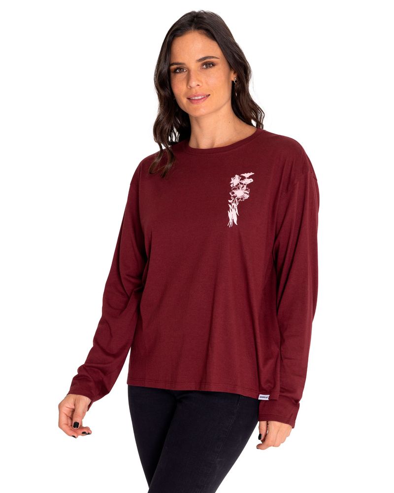 Polera-Manga-Larga-Casual-Mujer-Oversized-Sketch-Floral-L-S-Graphic-Tee-Rojo-Cat