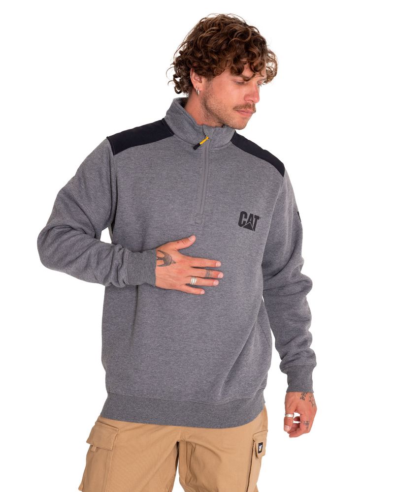Poleron-Casual-Hombre-Essential-1-4-Zip-Sweatshirt-Gris-Cat