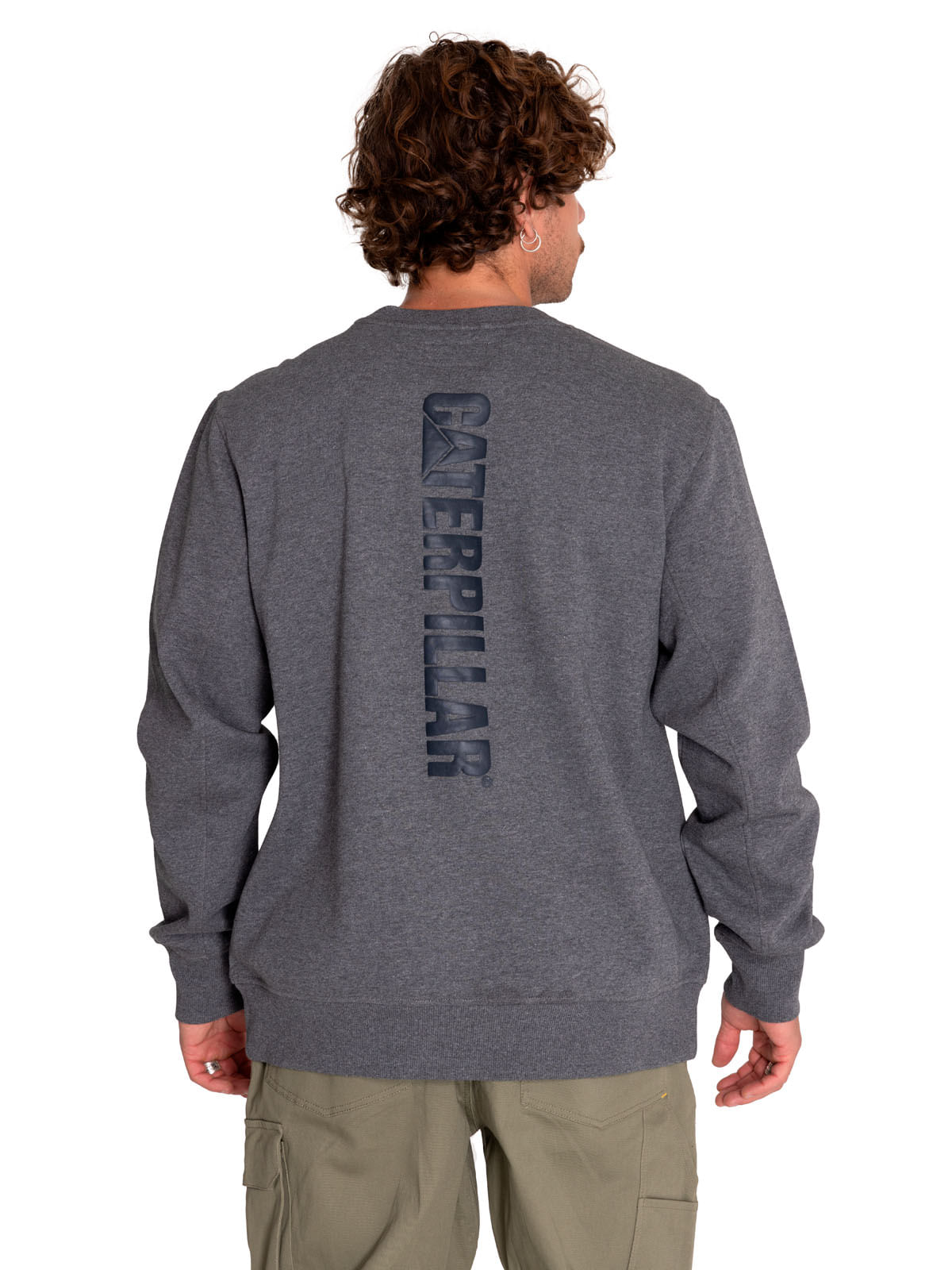 Poleron Casual Hombre Heather Caterpillar Logo Crewneck Sweatshirt Gris Cat