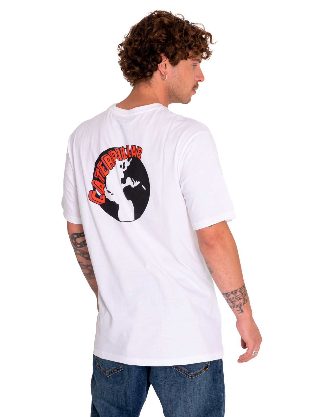 Polera Manga Corta Casual Hombre Street Vibes Graphic Tee 4 Blanco Cat