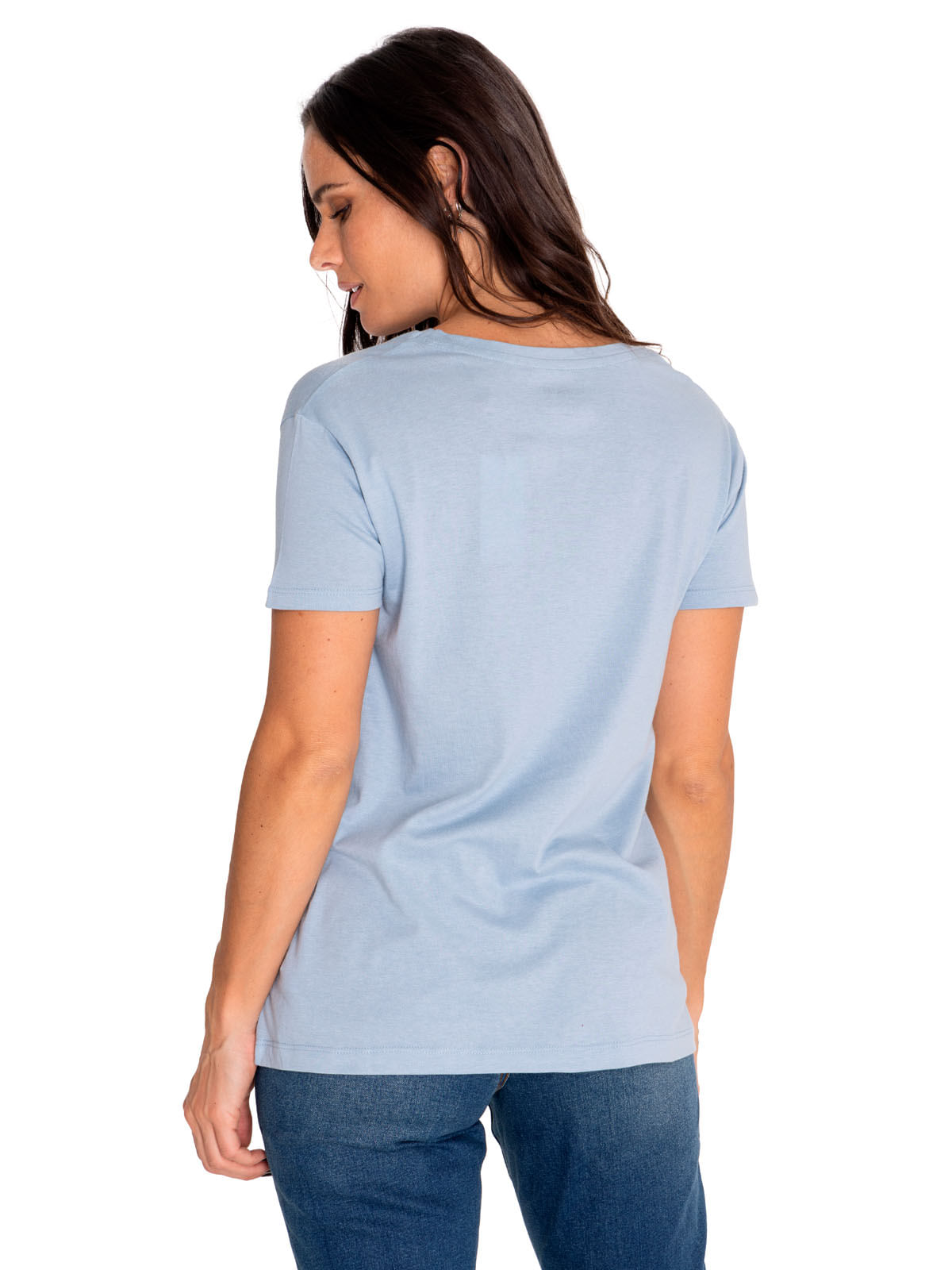 Polera Manga Corta Casual Mujer Caterpillar Script V-Neck Tee Azul Cat