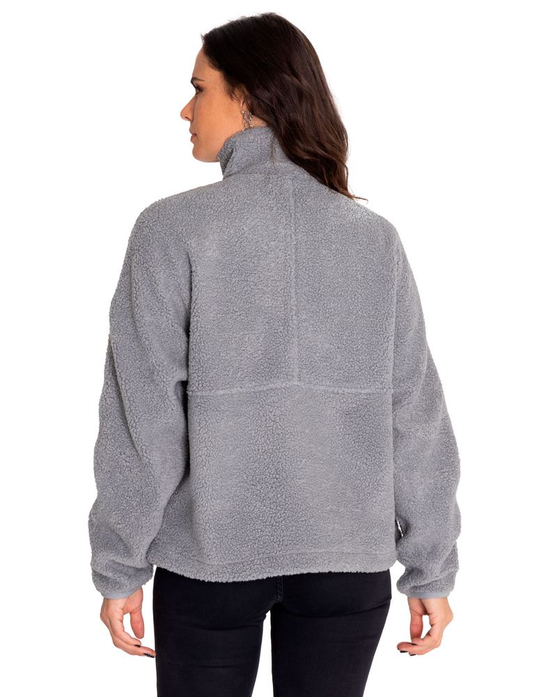 Polar-Casual-Mujer-Sherpa-Fleece-Snap-Front-Pullover-Jacket-Gris-Cat