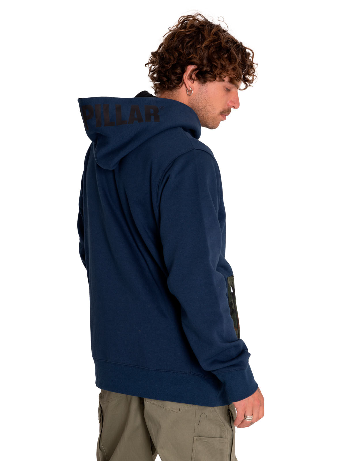 Poleron Casual Hombre Utility Hood Banner Full Zip Sweatshirt Azul Cat