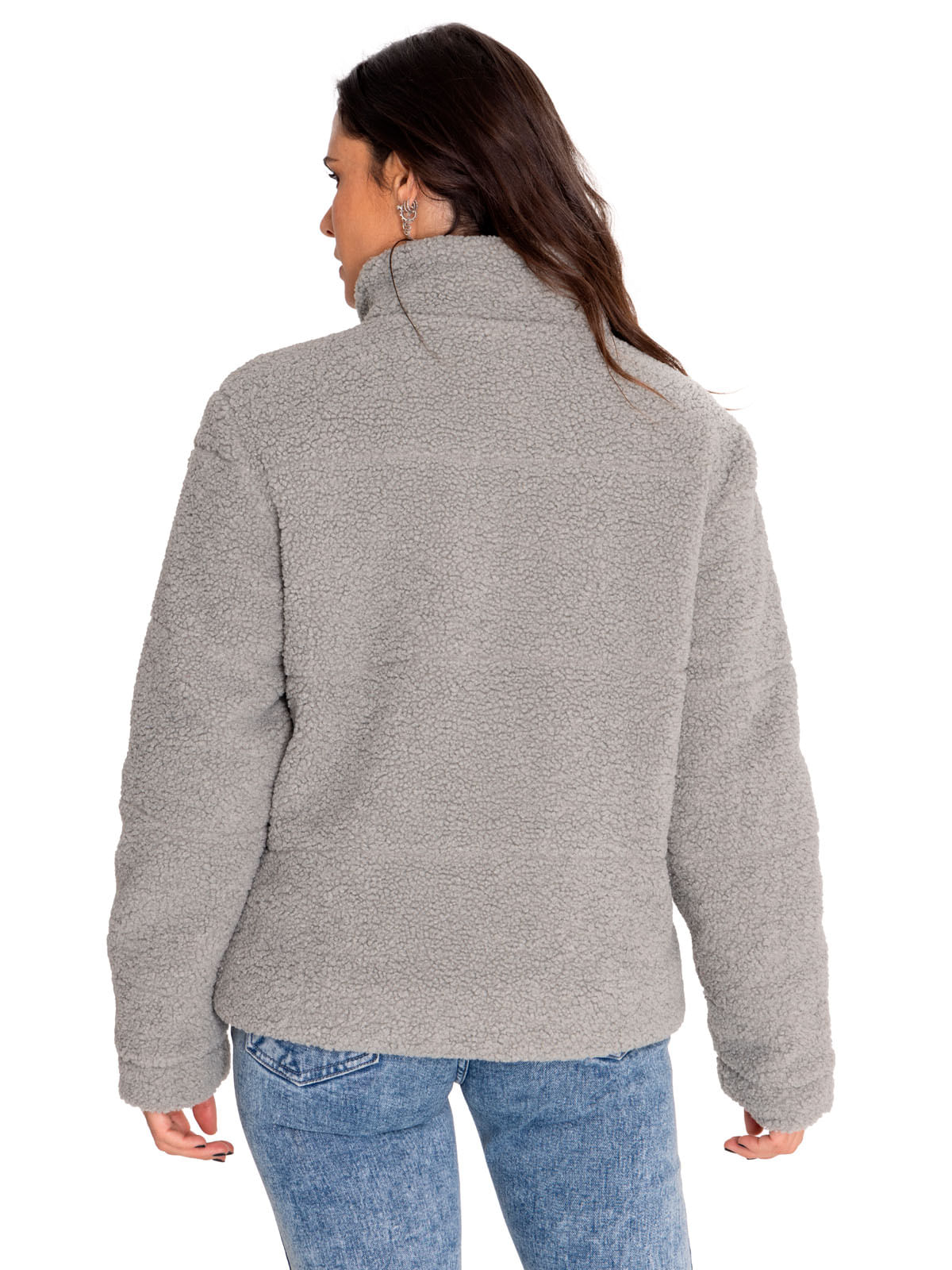 Polar Casual Mujer Insulated Full Zip Teddy Jacket Gris Cat