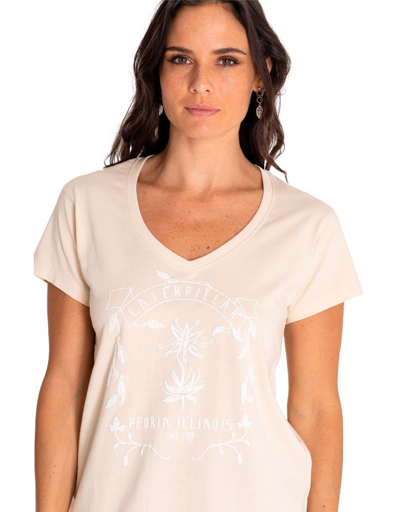 Polera-Manga-Corta-Casual-Mujer-Novelty-Graphic-V-Neck-Tee-Beige-Crudo-Cat